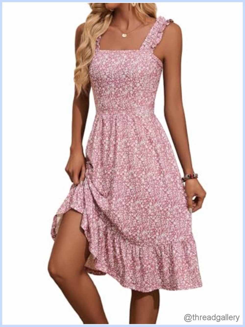 ZABERRY Womens Floral Square Neck Midi Sundress Sleeveless A-Line